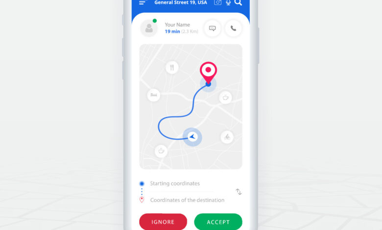 Map Gps Navigation App Ux Ui Concept Mobile Map Application Smartphone App Search Map Navigation Technology Map City Navigation Maps City Street Gps Tracking Location Tracker Vector 780x470 
